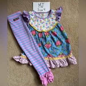 Matilda Jane Colorful Floral & Stripe Girls Tunic Top and Pants- Size 4